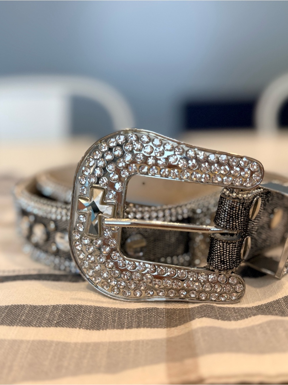 Crystal-Embellished Silver Western Belt